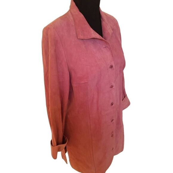 Worth Womens Long Sleeves Pointed Collar Suede Leather Coat Dusty Rose Size 6 - Picture 3 of 14